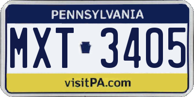 PA license plate MXT3405