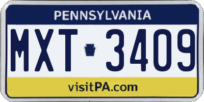 PA license plate MXT3409