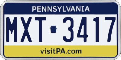 PA license plate MXT3417