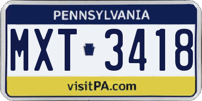 PA license plate MXT3418
