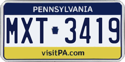 PA license plate MXT3419
