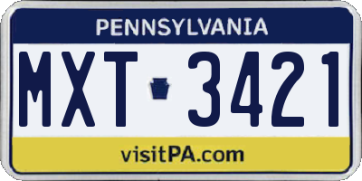 PA license plate MXT3421