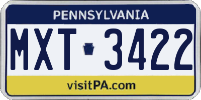 PA license plate MXT3422