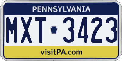 PA license plate MXT3423