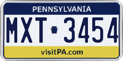 PA license plate MXT3454