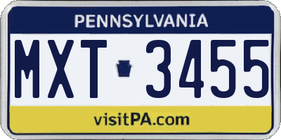PA license plate MXT3455