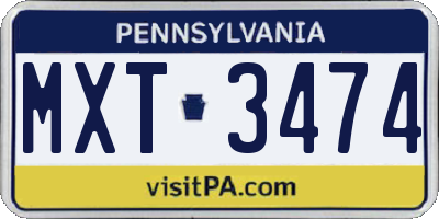 PA license plate MXT3474
