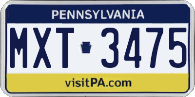 PA license plate MXT3475