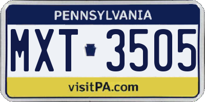 PA license plate MXT3505