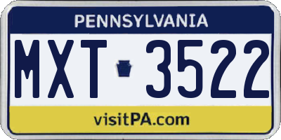 PA license plate MXT3522