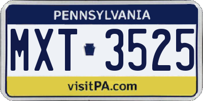 PA license plate MXT3525