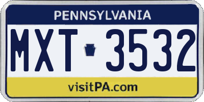 PA license plate MXT3532