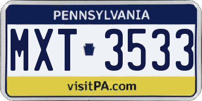 PA license plate MXT3533