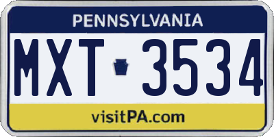 PA license plate MXT3534