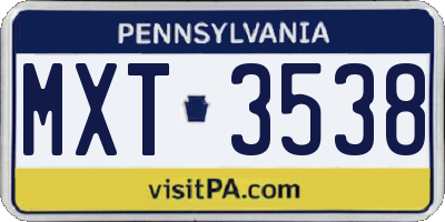 PA license plate MXT3538