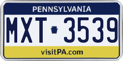 PA license plate MXT3539