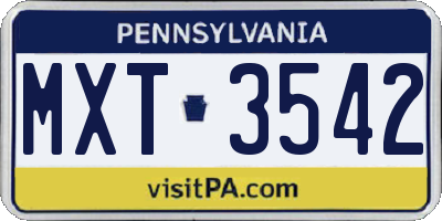 PA license plate MXT3542