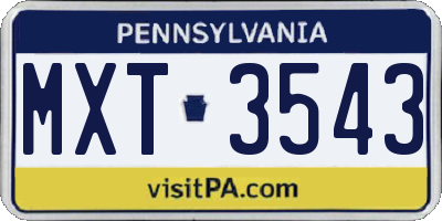 PA license plate MXT3543