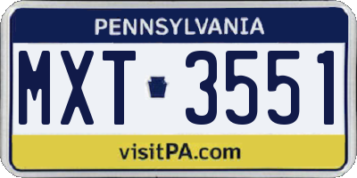 PA license plate MXT3551