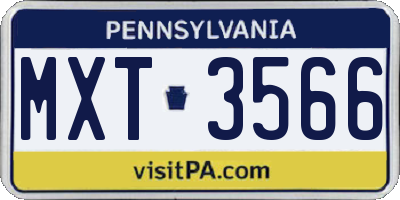 PA license plate MXT3566