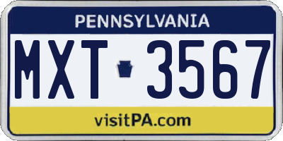 PA license plate MXT3567