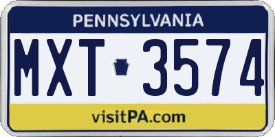 PA license plate MXT3574