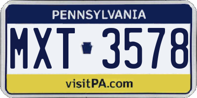 PA license plate MXT3578