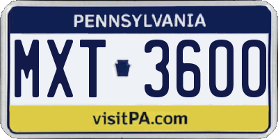 PA license plate MXT3600