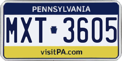 PA license plate MXT3605