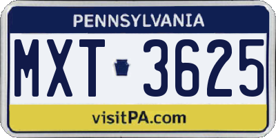 PA license plate MXT3625