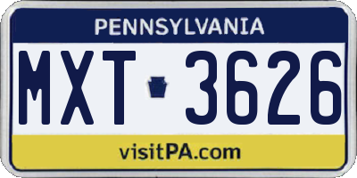 PA license plate MXT3626