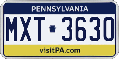 PA license plate MXT3630