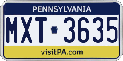 PA license plate MXT3635