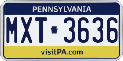 PA license plate MXT3636