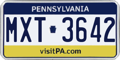 PA license plate MXT3642