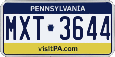 PA license plate MXT3644