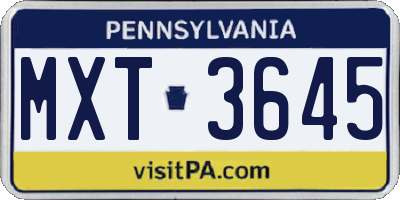 PA license plate MXT3645