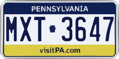PA license plate MXT3647
