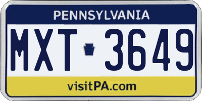 PA license plate MXT3649