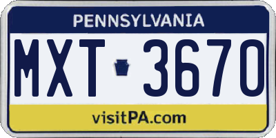 PA license plate MXT3670