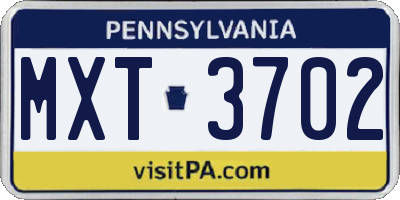 PA license plate MXT3702