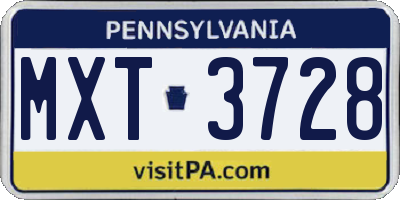 PA license plate MXT3728