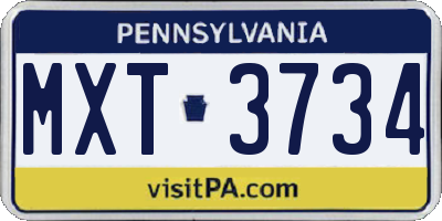 PA license plate MXT3734