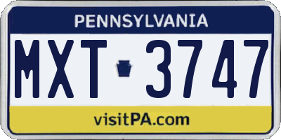 PA license plate MXT3747