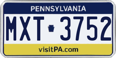 PA license plate MXT3752