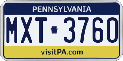 PA license plate MXT3760