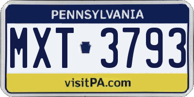 PA license plate MXT3793