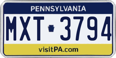 PA license plate MXT3794