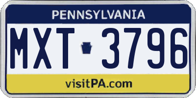 PA license plate MXT3796