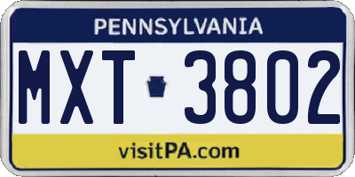 PA license plate MXT3802